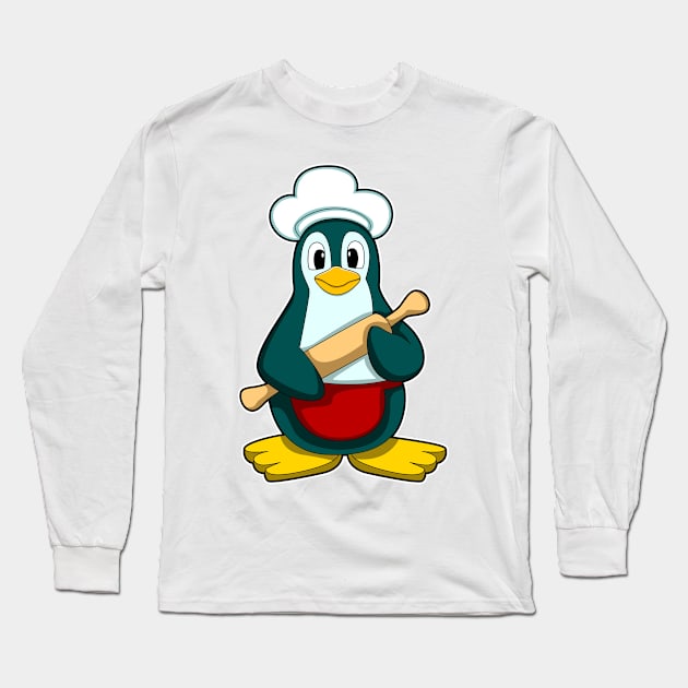 Penguin as Baker with Rolling pin Long Sleeve T-Shirt by Markus Schnabel